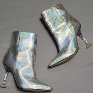 Nine West Silver Holographic Ankle Boots